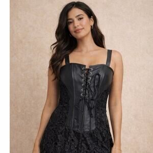 Black Lace Corset Bustier Dress Faux Leather Lace-up Gothic Steampunk Sz M